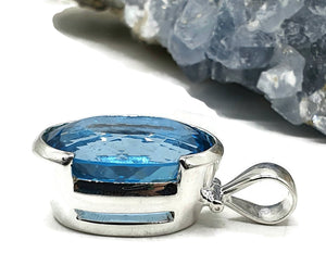 AAA+ Swiss Blue Topaz Pendant, 39 carats, Sterling Silver, Oval Faceted - GemzAustralia 
