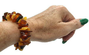 Baltic Amber Bracelet, Fossilized Tree Resin, Cognac, Butterscotch & Black Amber - GemzAustralia 