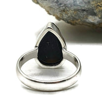 Load image into Gallery viewer, Black Tektite Ring, Size 7, Sterling Silver, Meteorite Stone, Pear Shaped, Aries &amp; Cancer - GemzAustralia 