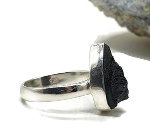 Black Tektite Ring, Size 7, Sterling Silver, Meteorite Stone, Pear Shaped, Aries & Cancer - GemzAustralia 