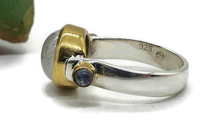 Rainbow Moonstone & Labradorite Ring, Size N, Sterling Silver, 18K Gold plated - GemzAustralia 