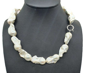 Baroque Flameball Pearl Necklace, 19 in, Freshwater Pearls, Sterling Silver, June Birthstone - GemzAustralia 