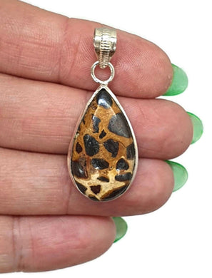 Bauxite Pendant, Sterling Silver, Pear Shaped, Cheetah Pattern, Release of Anger - GemzAustralia 