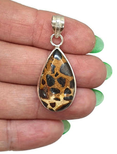Bauxite Pendant, Sterling Silver, Pear Shaped, Cheetah Pattern, Release of Anger - GemzAustralia 