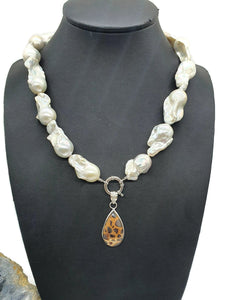 Bauxite Pendant, Sterling Silver, Pear Shaped, Cheetah Pattern, Release of Anger - GemzAustralia 