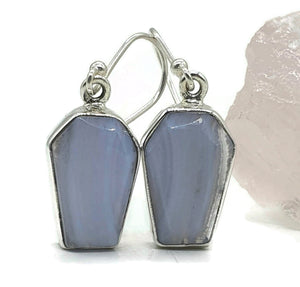 Blue Lace Agate Earrings, Sterling Silver, Coffin Design, Communication Stone - GemzAustralia 