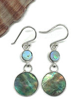 Load image into Gallery viewer, Paua Shell Earrings, Sterling Silver, Abalone Shell, Dangly Round Drops, Prosperity - GemzAustralia 