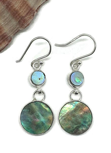 Paua Shell Earrings, Sterling Silver, Abalone Shell, Dangly Round Drops, Prosperity - GemzAustralia 