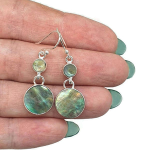 Paua Shell Earrings, Sterling Silver, Abalone Shell, Dangly Round Drops, Prosperity - GemzAustralia 