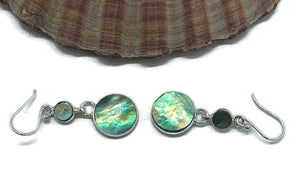 Paua Shell Earrings, Sterling Silver, Abalone Shell, Dangly Round Drops, Prosperity - GemzAustralia 