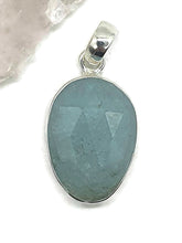 Load image into Gallery viewer, Faceted Aquamarine Pendant, Sterling Silver, March Birthstone, Rustic Oval Shape - GemzAustralia 