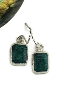 Emerald Earrings, Sterling Silver, May Birthstone, Rectangle Shaped, Stone of Inspiration - GemzAustralia 