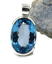 Load image into Gallery viewer, AAA+ Swiss Blue Topaz Pendant, 39 carats, Sterling Silver, Oval Faceted - GemzAustralia 