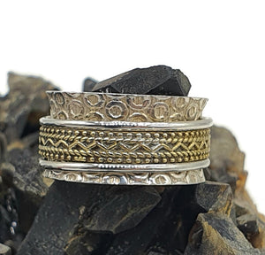 Two Rone Spinner ring, 2 Sizes, Sterling Silver, Solid Gold brass, Meditation Ring - GemzAustralia 