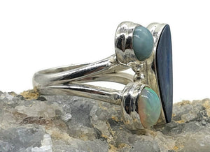 Australian Opal, Larimar & Ethiopian Opal Ring, Size 6, Sterling Silver, Aura Gem - GemzAustralia 