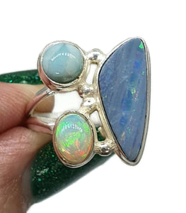 Australian Opal, Larimar & Ethiopian Opal Ring, Size 6, Sterling Silver, Aura Gem - GemzAustralia 