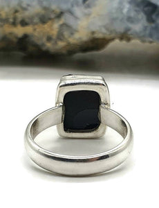 Shungite Ring, Size 7, Sterling Silver, Rectangle Shaped, Black Lustrous Gemstone - GemzAustralia 
