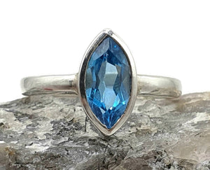 Swiss Blue Topaz Ring, Size 6.5, Marquise Faceted, 1.2 carats, Sterling Silver - GemzAustralia 