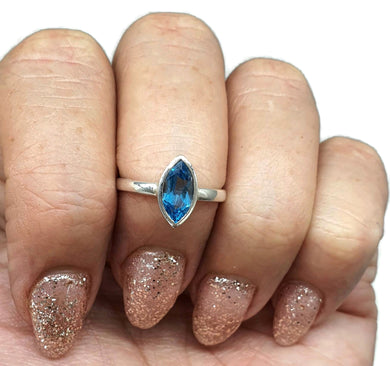 Swiss Blue Topaz Ring, Size 6.5, Marquise Faceted, 1.2 carats, Sterling Silver - GemzAustralia 