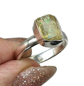 Yellow Apatite Ring, Size 7.75, Sterling Silver, Raw Gemstone Ring, Rough Apatite Ring - GemzAustralia 