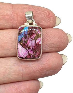 Pink Opal & Oyster Turquoise Pendant, Sterling Silver, Rectangle Shaped - GemzAustralia 