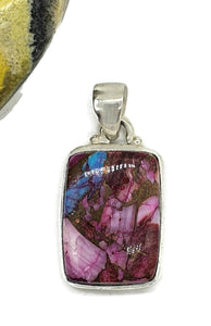 Pink Opal & Oyster Turquoise Pendant, Sterling Silver, Rectangle Shaped - GemzAustralia 