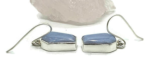 Blue Lace Agate Earrings, Sterling Silver, Coffin Design, Communication Stone - GemzAustralia 