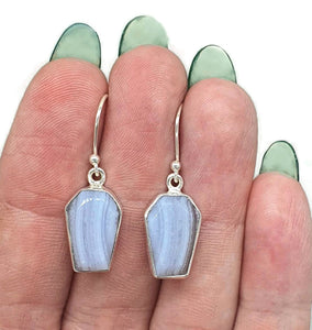 Blue Lace Agate Earrings, Sterling Silver, Coffin Design, Communication Stone - GemzAustralia 