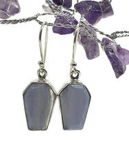 Load image into Gallery viewer, Blue Lace Agate Earrings, Sterling Silver, Coffin Design, Communication Stone - GemzAustralia 