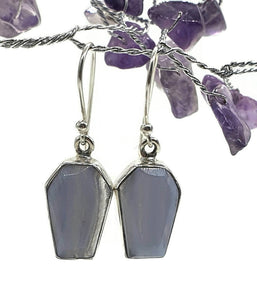 Blue Lace Agate Earrings, Sterling Silver, Coffin Design, Communication Stone - GemzAustralia 