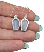 Load image into Gallery viewer, Blue Lace Agate Earrings, Sterling Silver, Coffin Design, Communication Stone - GemzAustralia 