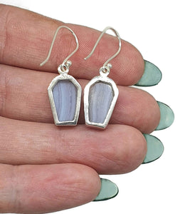 Blue Lace Agate Earrings, Sterling Silver, Coffin Design, Communication Stone - GemzAustralia 