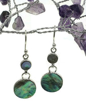 Load image into Gallery viewer, Paua Shell Earrings, Sterling Silver, Abalone Shell, Dangly Round Drops, Prosperity - GemzAustralia 