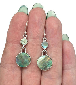 Paua Shell Earrings, Sterling Silver, Abalone Shell, Dangly Round Drops, Prosperity - GemzAustralia 