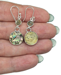 Paua Shell Earrings, Sterling Silver, Abalone Shell, Dangly Round Drops, Prosperity - GemzAustralia 