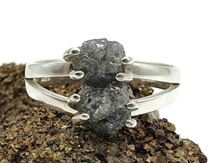 Double Black Diamond Ring, Size 8, Sterling Silver, Raw Gemstone, April Birthstone - GemzAustralia 