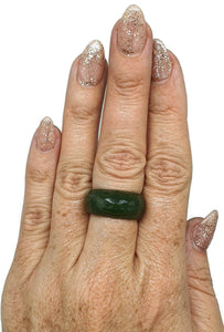 Green Jade Ring, Size 7.5, Deep Green Nephrite Jade, Faceted, British Columbia Jade - GemzAustralia 