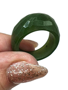 Green Jade Ring, Size 7.5, Deep Green Nephrite Jade, Faceted, British Columbia Jade - GemzAustralia 