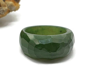 Green Jade Ring, Size 7.5, Deep Green Nephrite Jade, Faceted, British Columbia Jade - GemzAustralia 