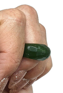 Green Jade Ring, Size 7.5, Deep Green Nephrite Jade, Faceted, British Columbia Jade - GemzAustralia 