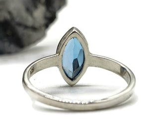 Swiss Blue Topaz Ring, Size 6.5, Marquise Faceted, 1.2 carats, Sterling Silver - GemzAustralia 