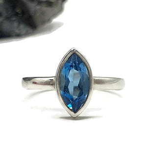 Swiss Blue Topaz Ring, Size 6.5, Marquise Faceted, 1.2 carats, Sterling Silver - GemzAustralia 