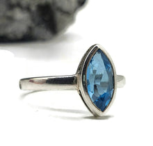 Load image into Gallery viewer, Swiss Blue Topaz Ring, Size 6.5, Marquise Faceted, 1.2 carats, Sterling Silver - GemzAustralia 