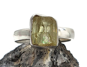 Yellow Apatite Ring, Size 7.75, Sterling Silver, Raw Gemstone Ring, Rough Apatite Ring - GemzAustralia 