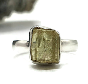 Yellow Apatite Ring, Size 7.75, Sterling Silver, Raw Gemstone Ring, Rough Apatite Ring - GemzAustralia 