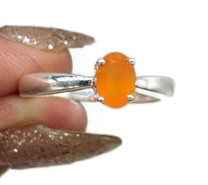 Carnelian Ring, Size 8, Sterling Silver, Orange Gemstone, Oval Facet, .8 carats - GemzAustralia 