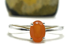 Carnelian Ring, Size 8, Sterling Silver, Orange Gemstone, Oval Facet, .8 carats - GemzAustralia 