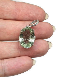 Prasiolite Pendant, Oval shaped, Sterling Silver, Green Amethyst Gemstone, Spiritual Stone - GemzAustralia 