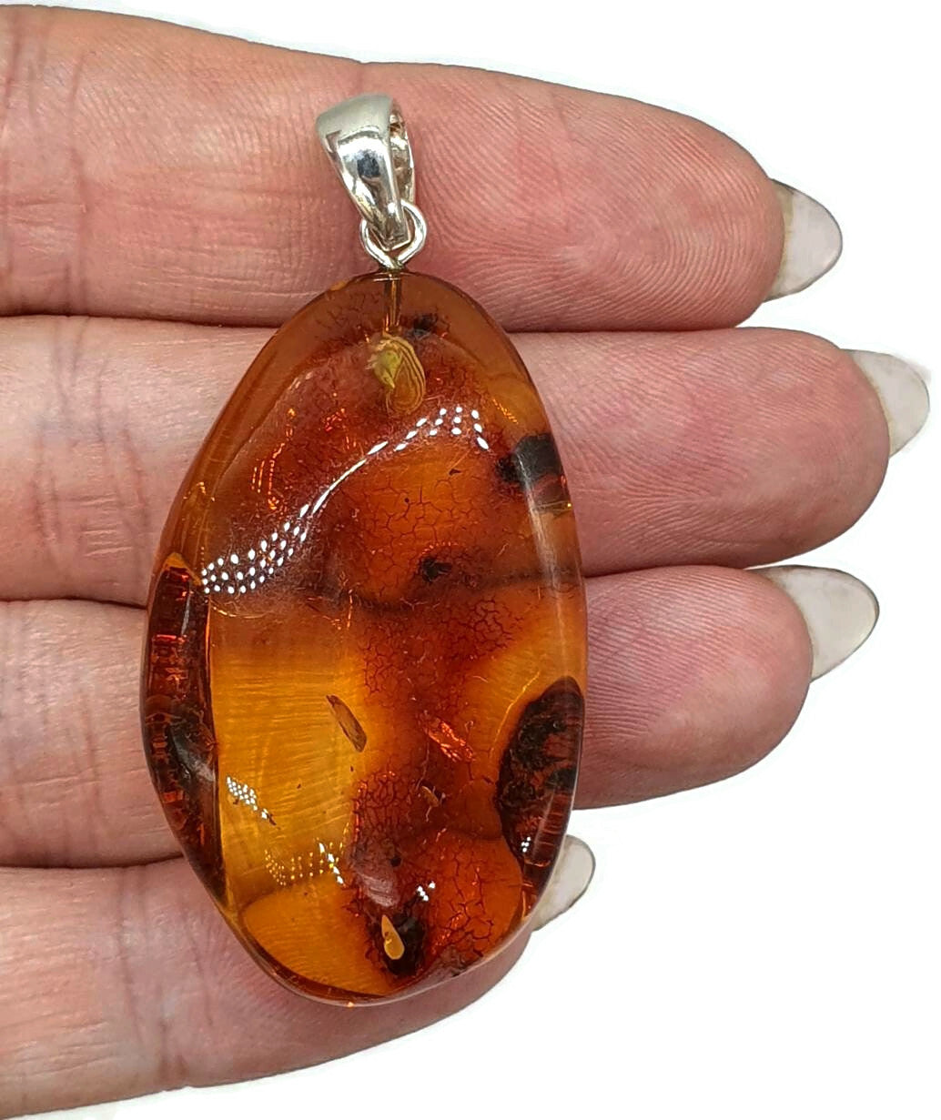 Huge Amber Pendant, Sterling Silver, Natural Oval Shape, 50 million years old - GemzAustralia 