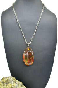 Huge Amber Pendant, Sterling Silver, Natural Oval Shape, 50 million years old - GemzAustralia 